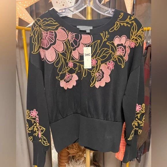 By Anthropologie Embroidered Sweatshirt in Black - Picture 6 of 9